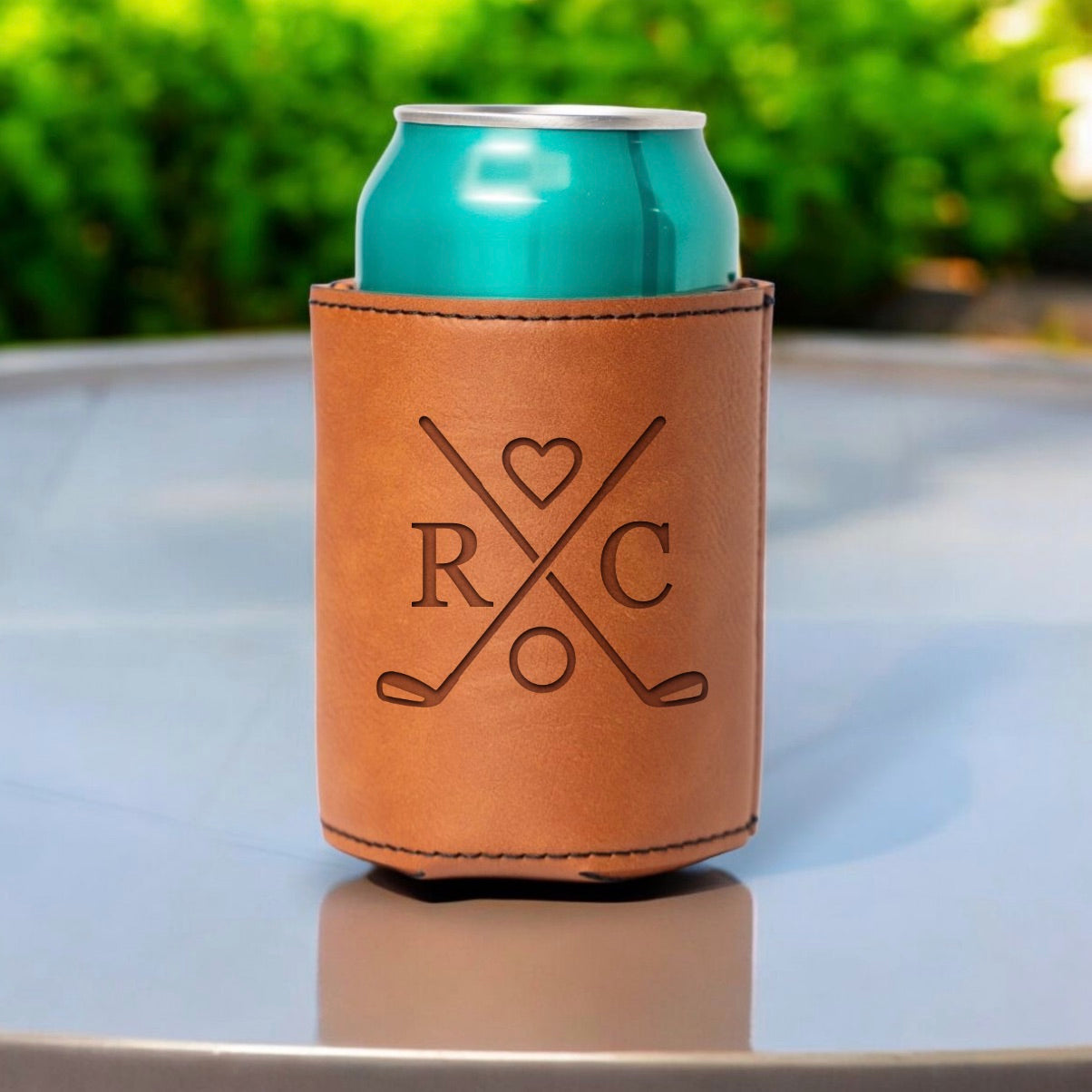 Personalized Leather Golf Can Coolers