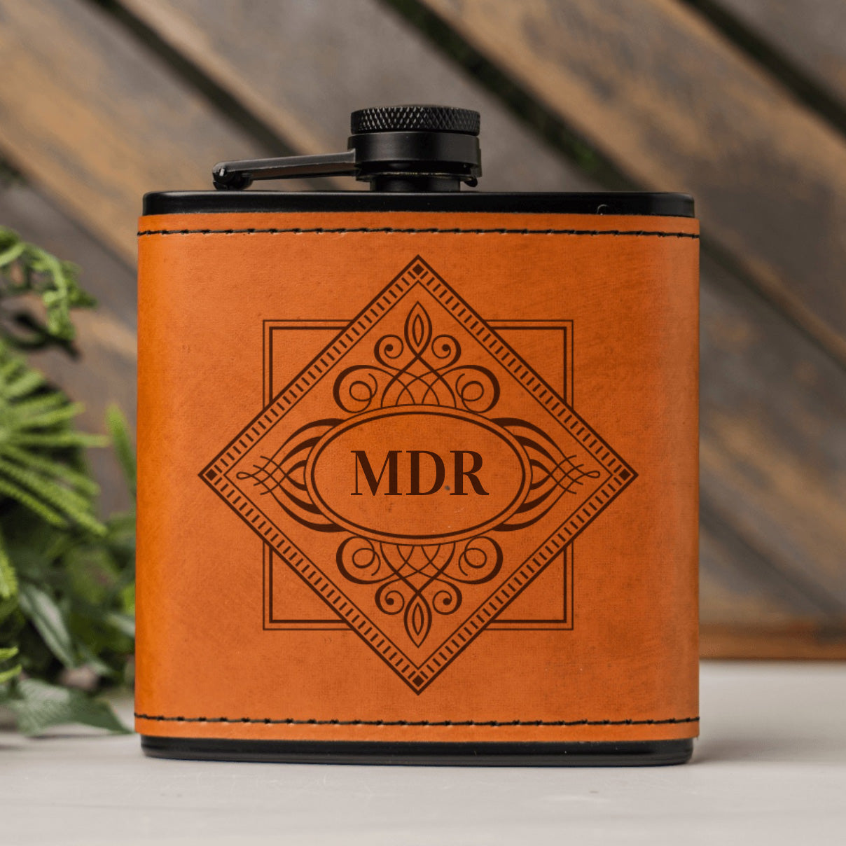 Engraved Leather Wrapped Black Flasks - Reserve Collection
