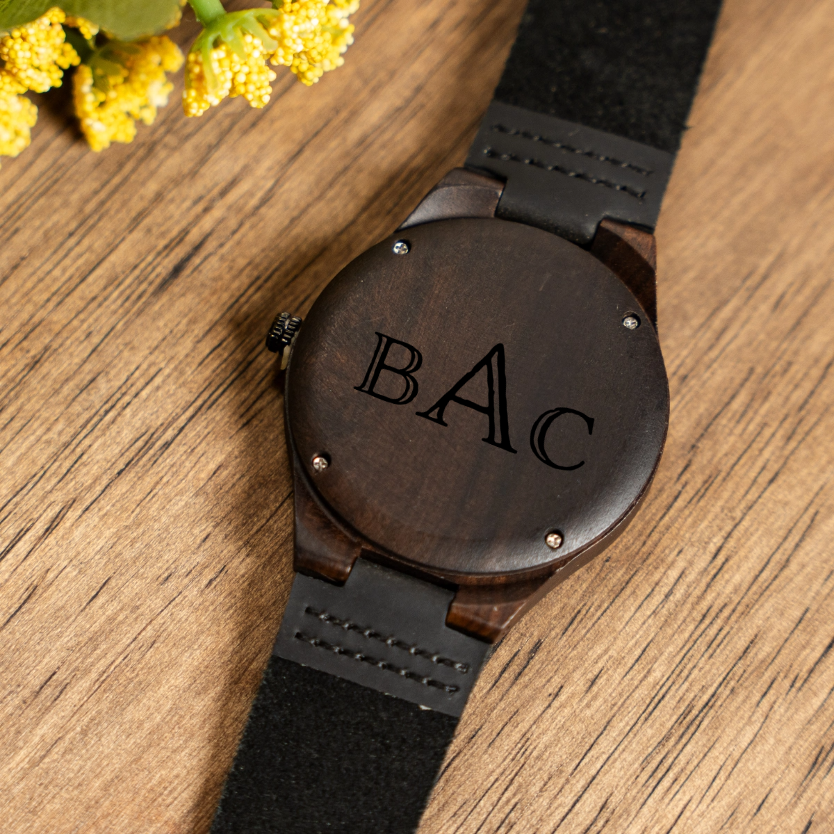 Engraved Dark Brown Wood Watch - Reserve Collection