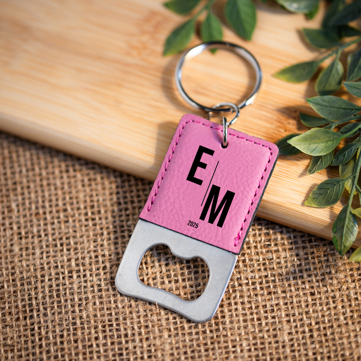 Personalized vegan leather keychain bottle opener, best man gift