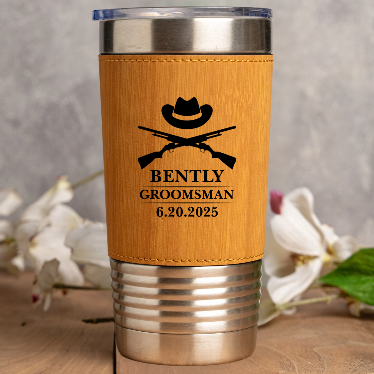 Engraved Leather Wrapped Stainless Tumblers - Groomsmen, Bridesmaids, Best Man