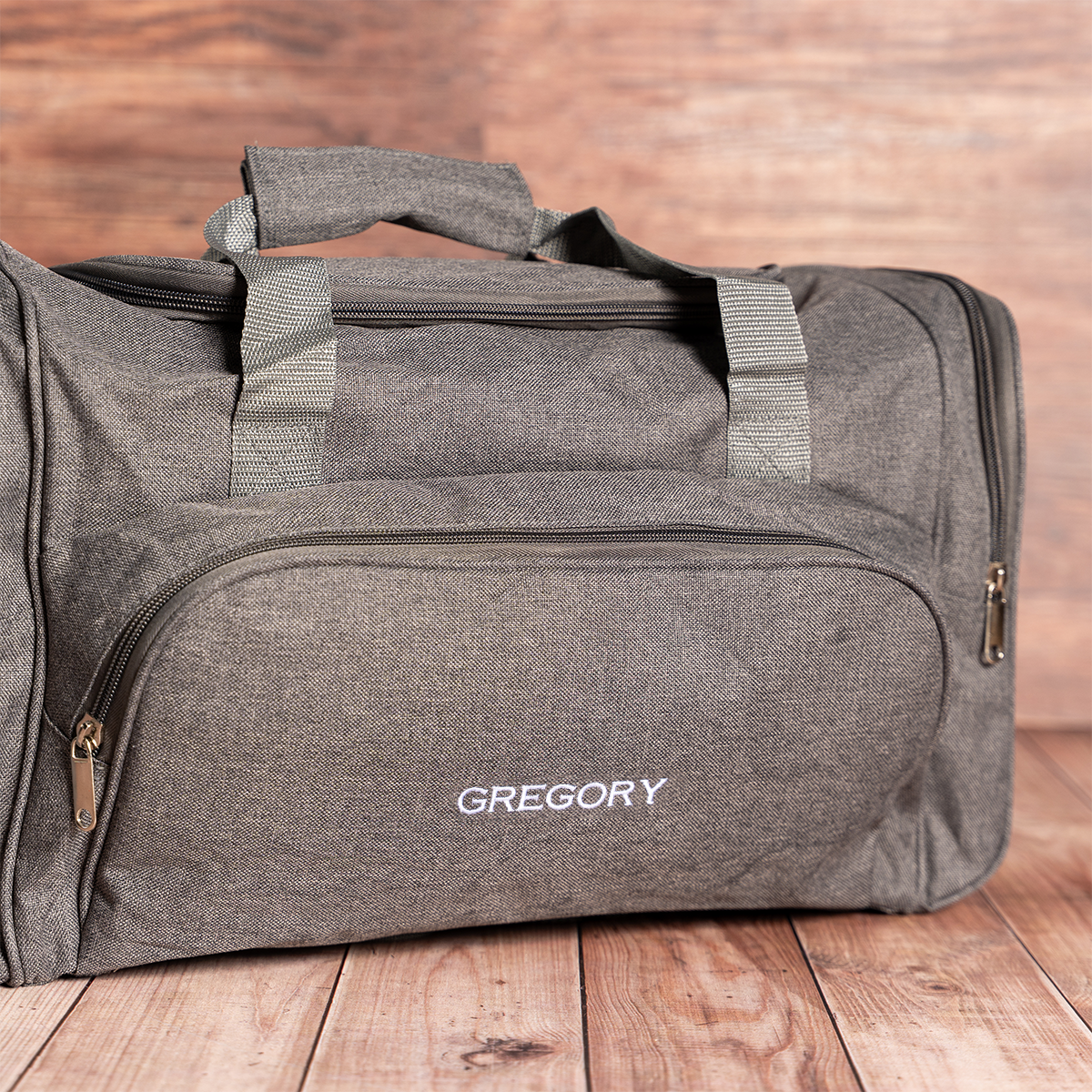 Personalized Grey Duffle Bag with handles - wedding party gift