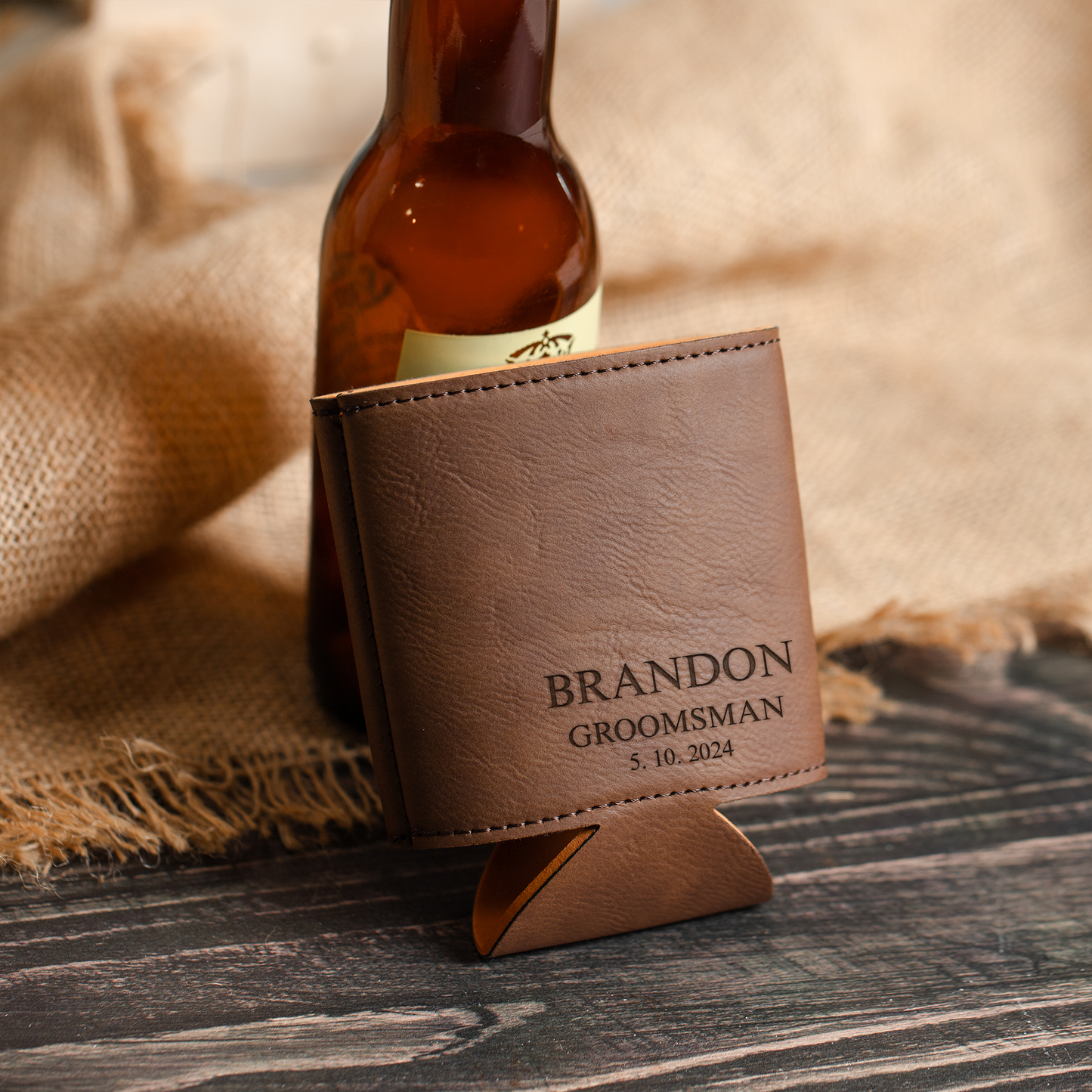Engraved groomsmen can cooler styled view, bachelor party gift