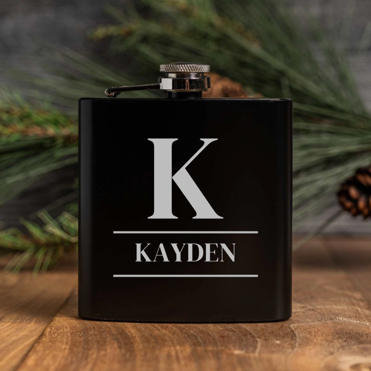 Personalized black hip flask engraved gift for him view 4