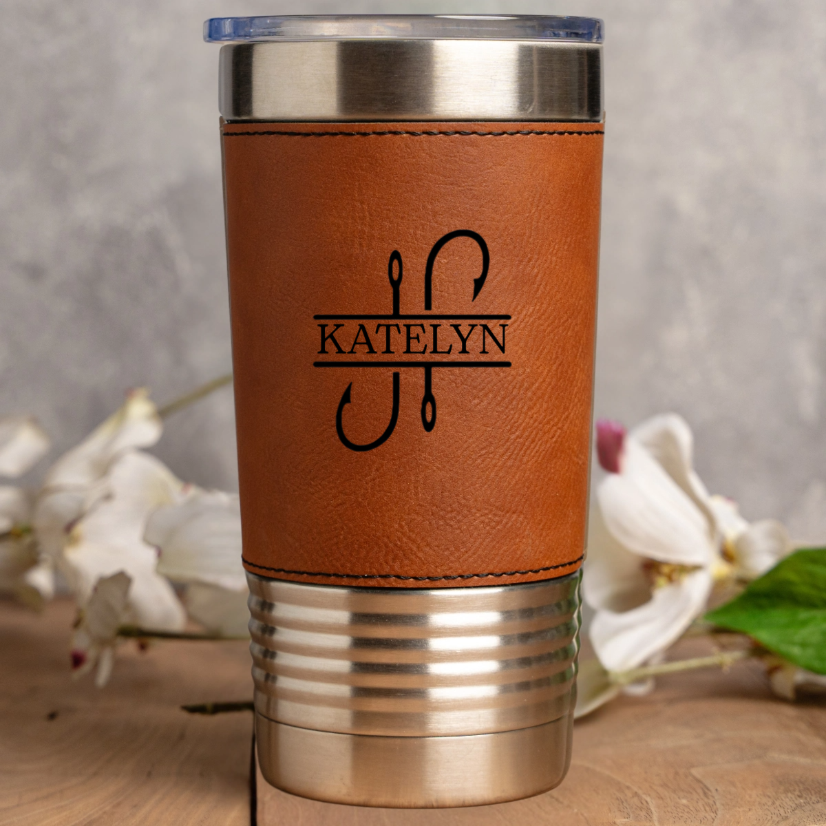 Fishing leather tumbler in Black or Rustic - birthday gift for him