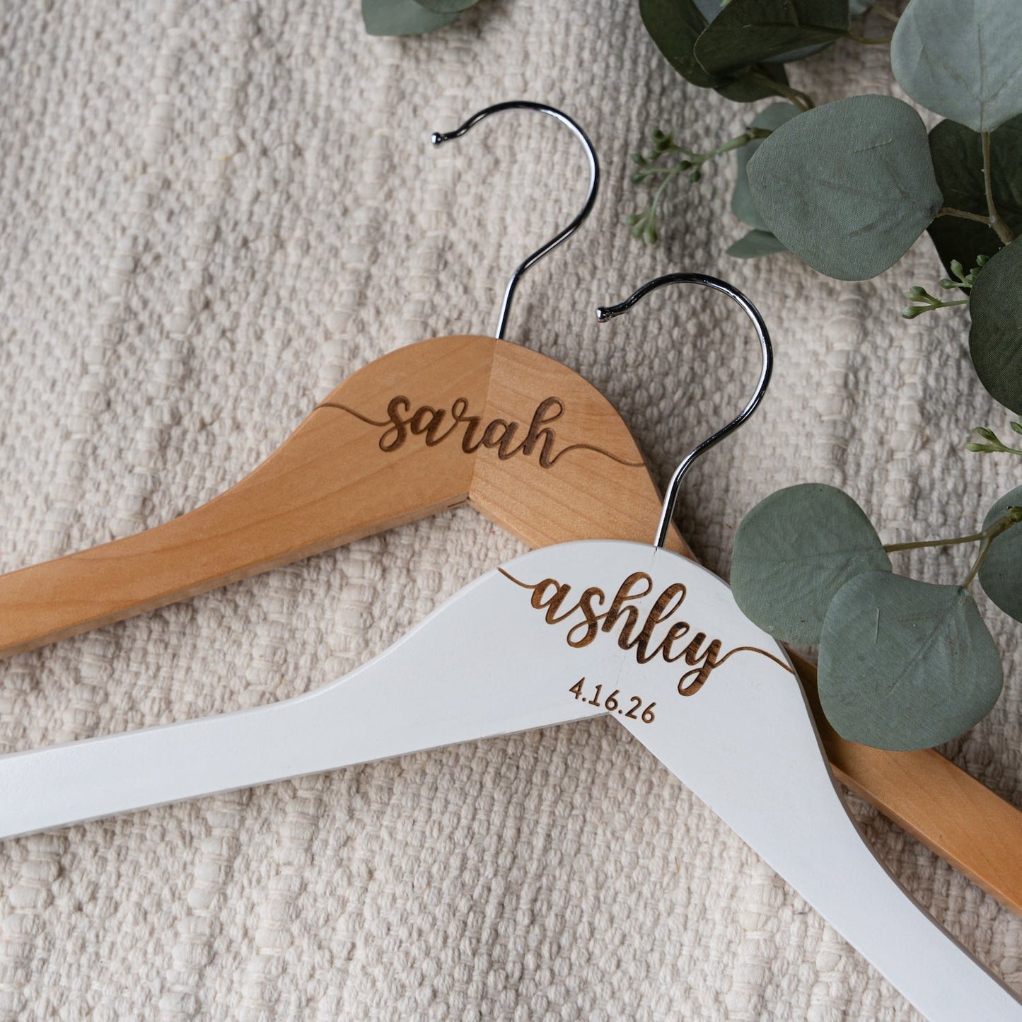 Personalized wedding hanger lifestyle bridal party photo