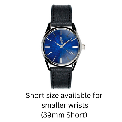 39mm Short Blue Sunburst Watch sizing reference, gift for him