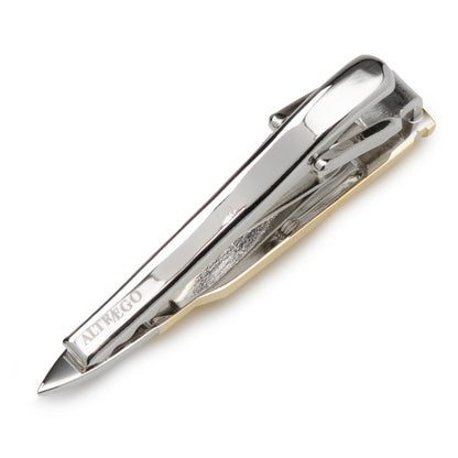 Bullet tie clip on necktie close-up, veteran gift for him