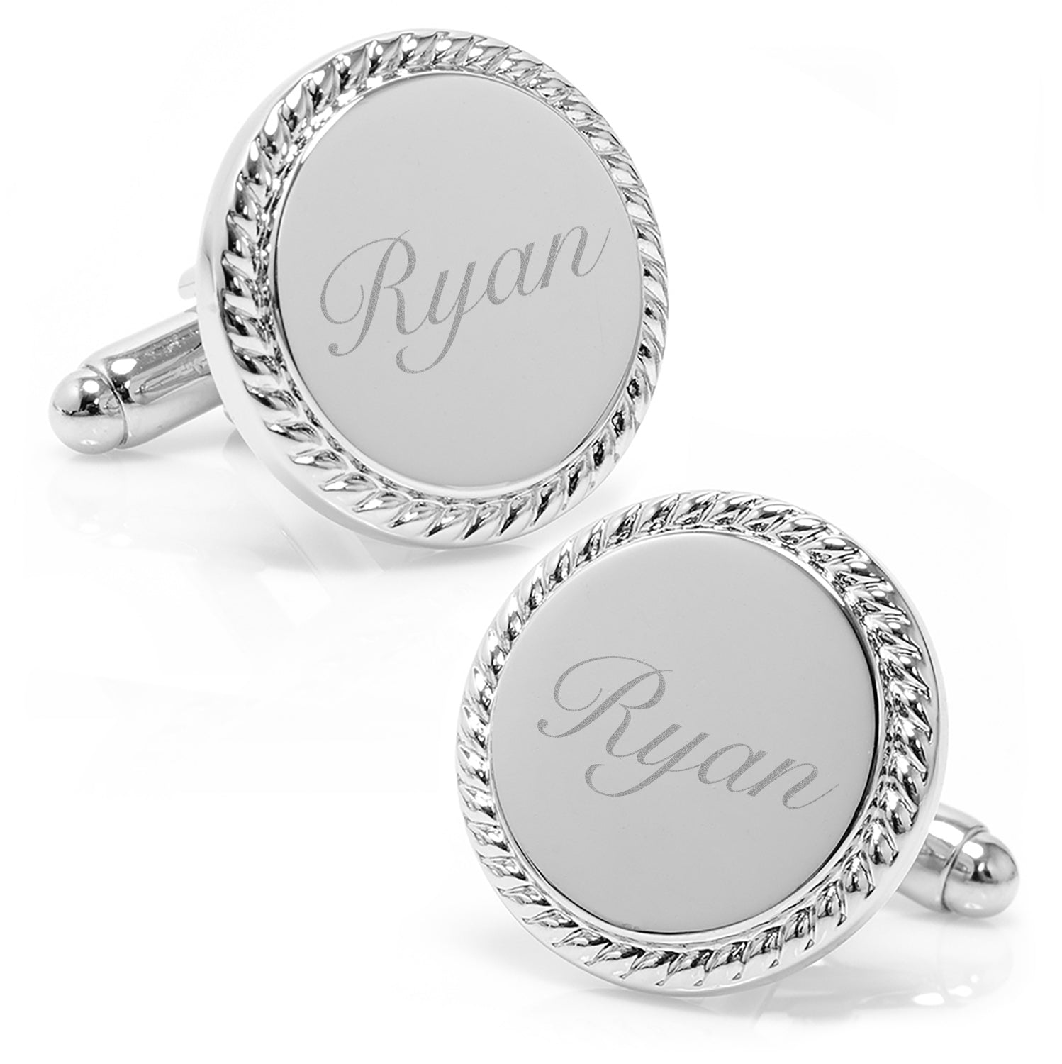 Rope border round cufflinks back detail, best man gift for him