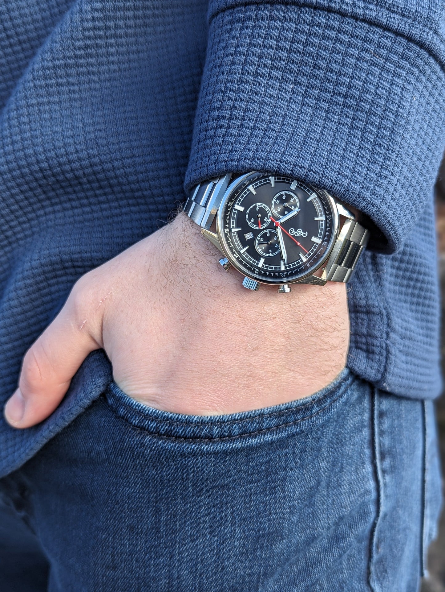 Black sport chronograph stainless steel lifestyle pocket shot