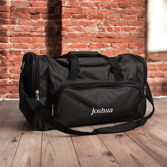 Personalized Embroidered Black Duffle Bag
