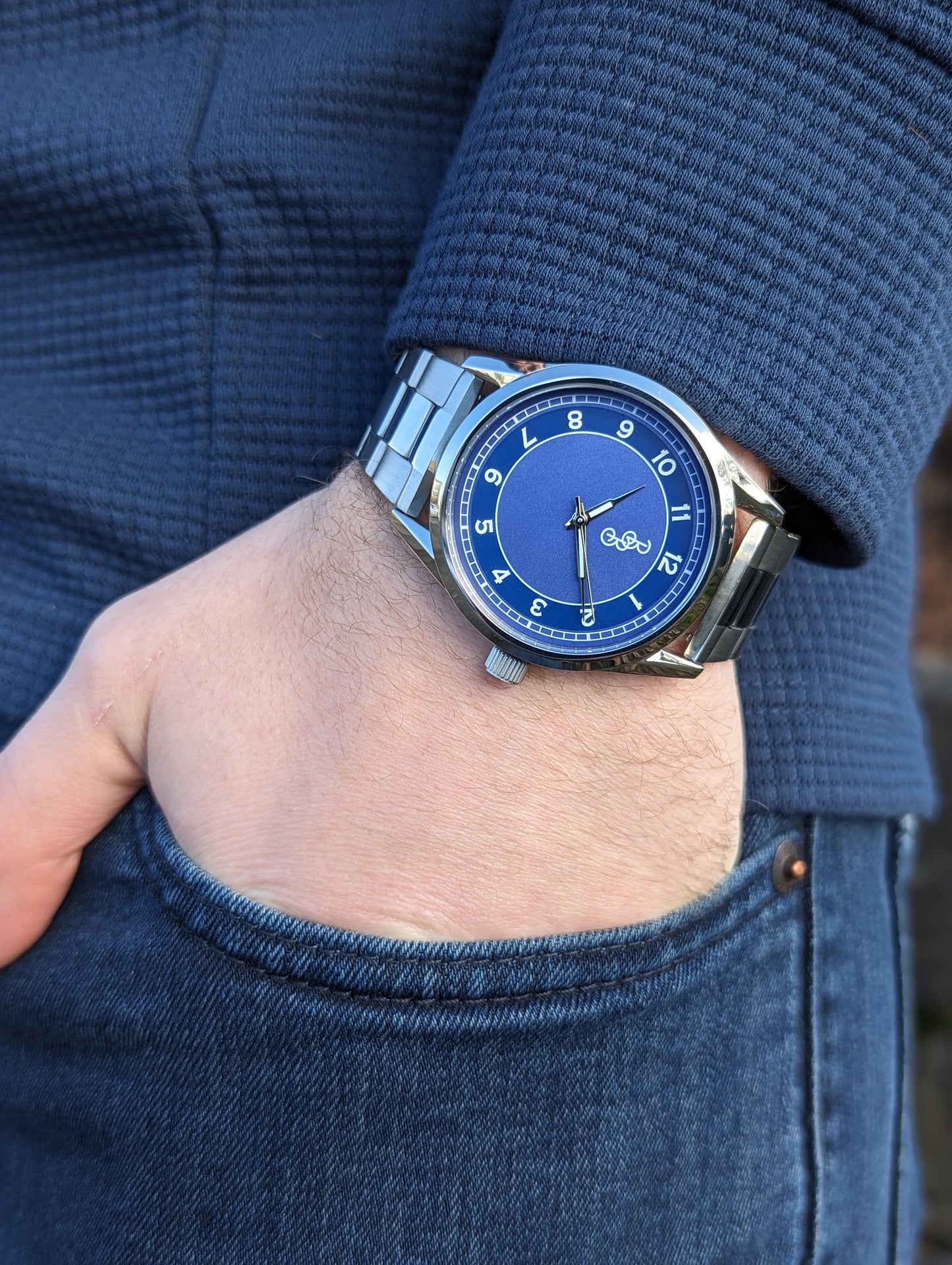 Blue Classic Watch steel pocket shot, gift for the groom