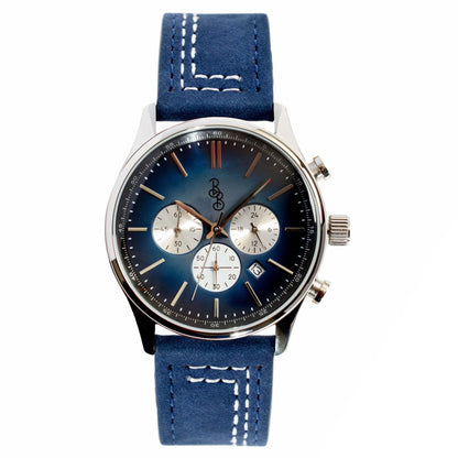 Blue Retro Chronograph blue leather strap birthday gift for him