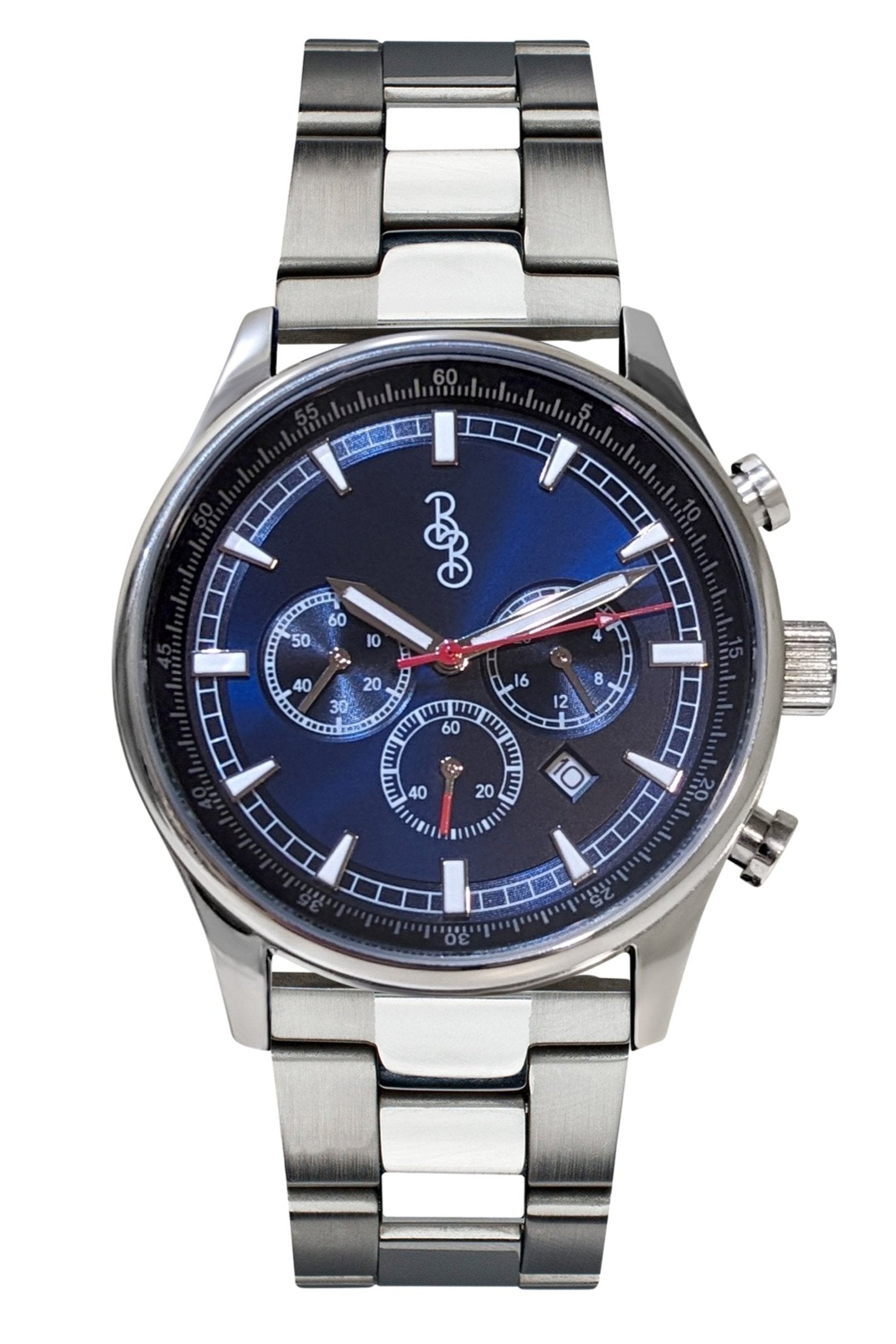 Blue Sport Chronograph on stainless steel bracelet, gift for him