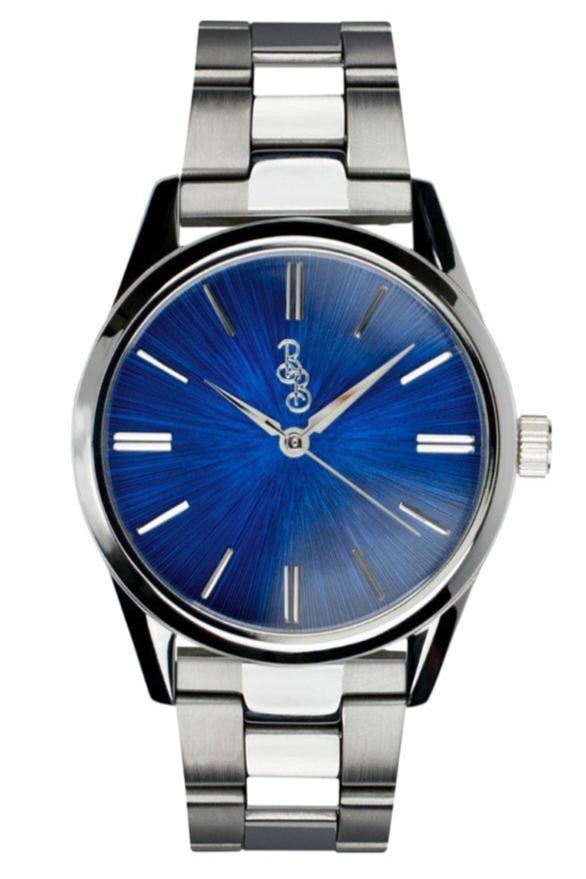Blue Sunburst Watch on stainless steel bracelet, gift for him