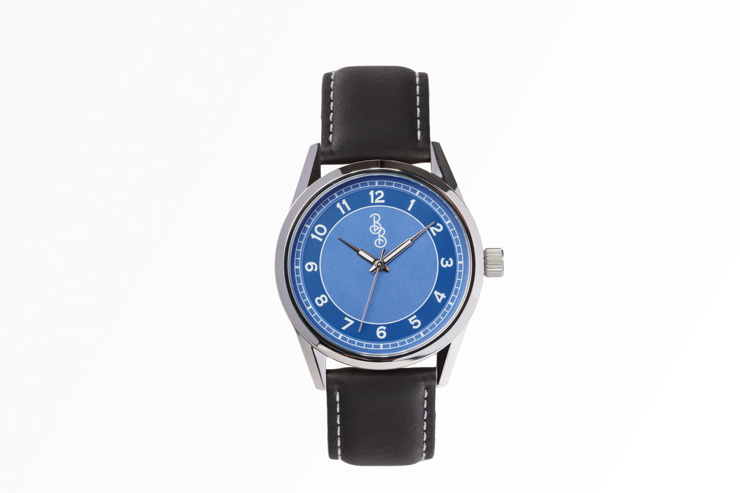 Blue Classic Watch on black leather strap, Christmas gift for him