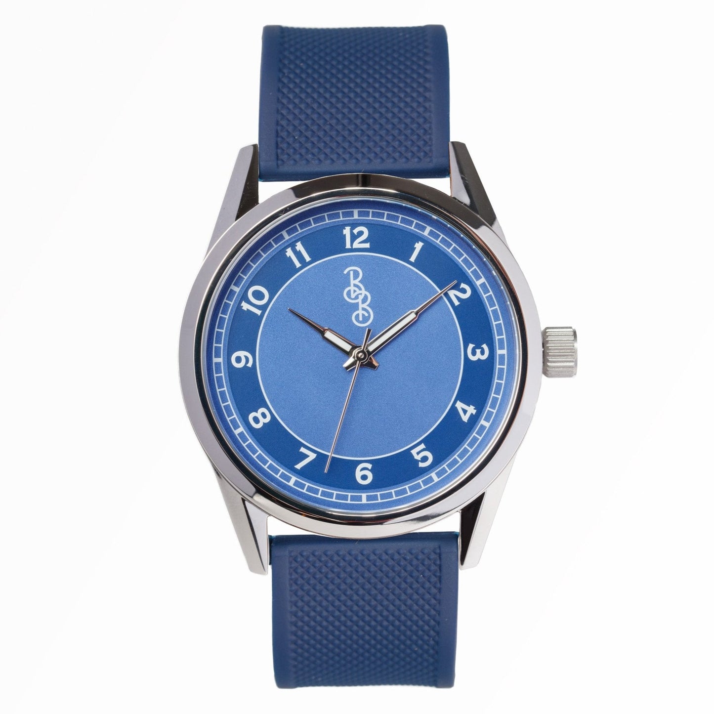 Blue Classic Watch on textured blue silicone strap, Father's Day gift