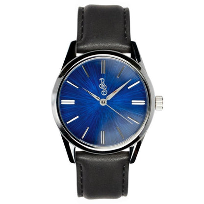 Blue Sunburst Watch on black leather strap, Father's Day gift