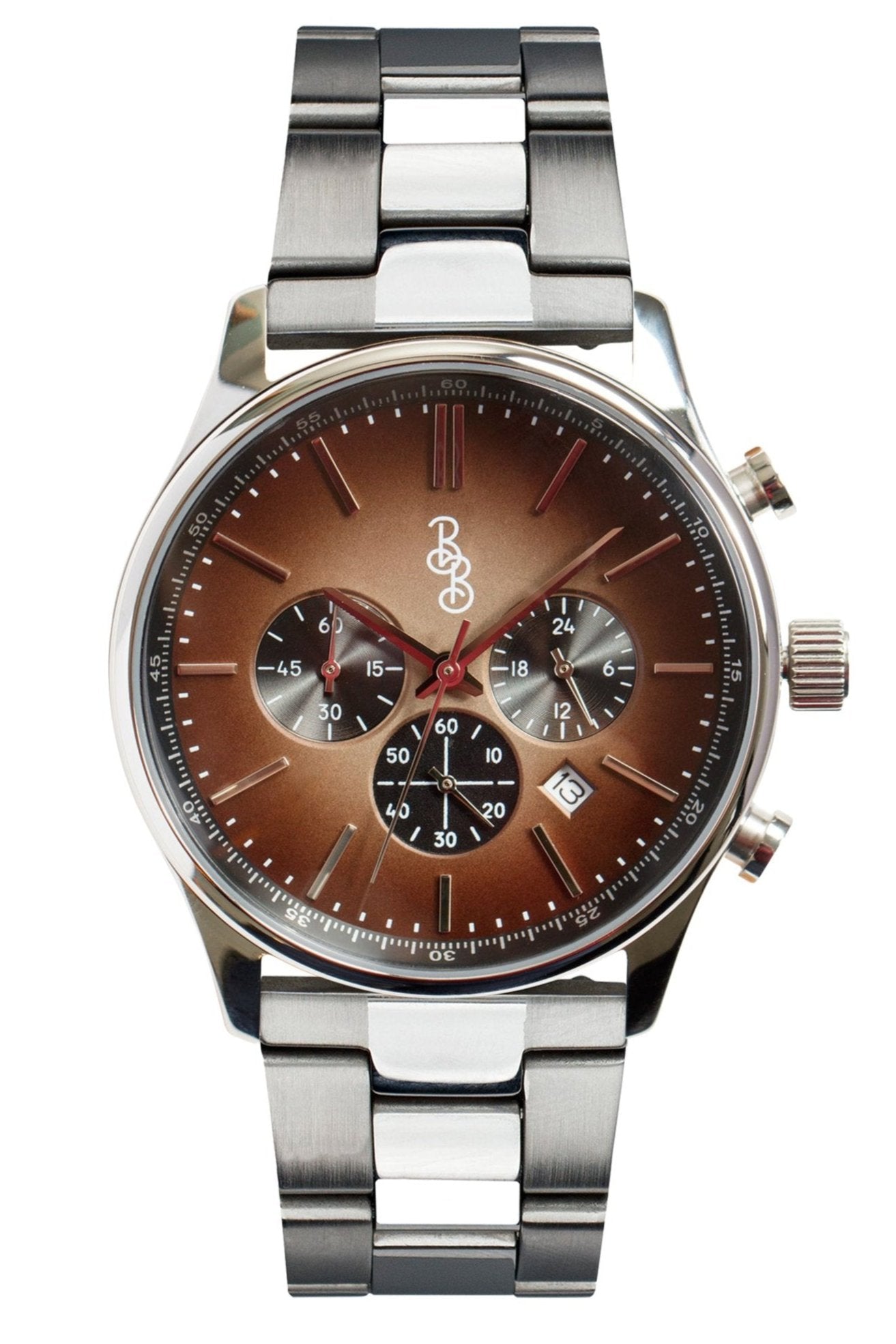 Brown Retro Chronograph on stainless steel bracelet, gift for him