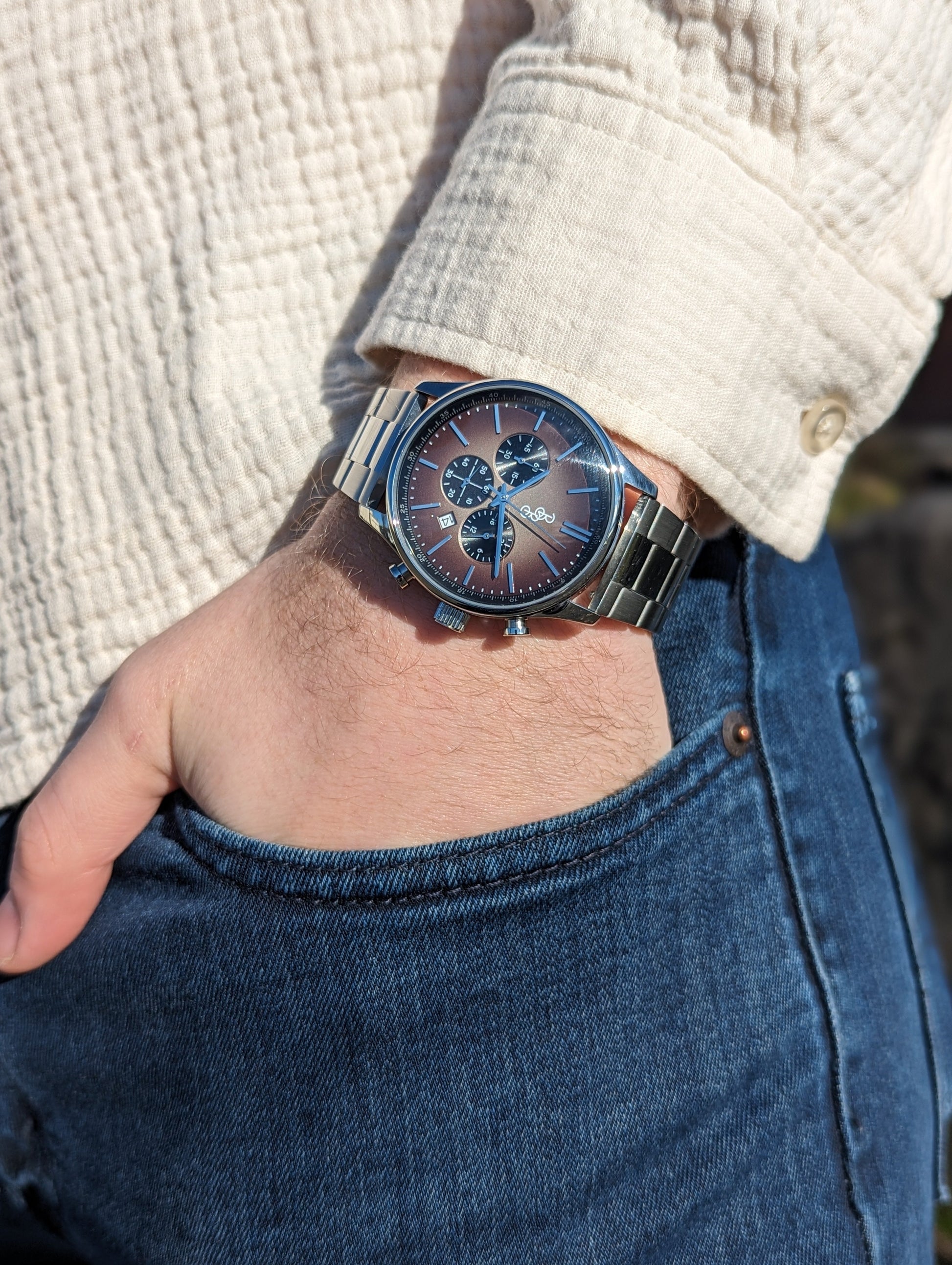 Brown Retro Chronograph steel pocket shot, gift for the groom