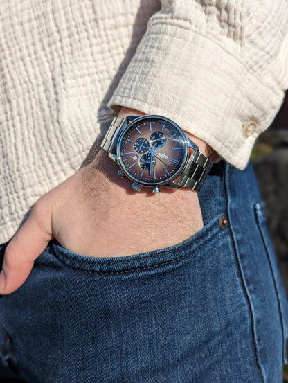 Brown Retro Chronograph steel pocket shot, gift for the groom