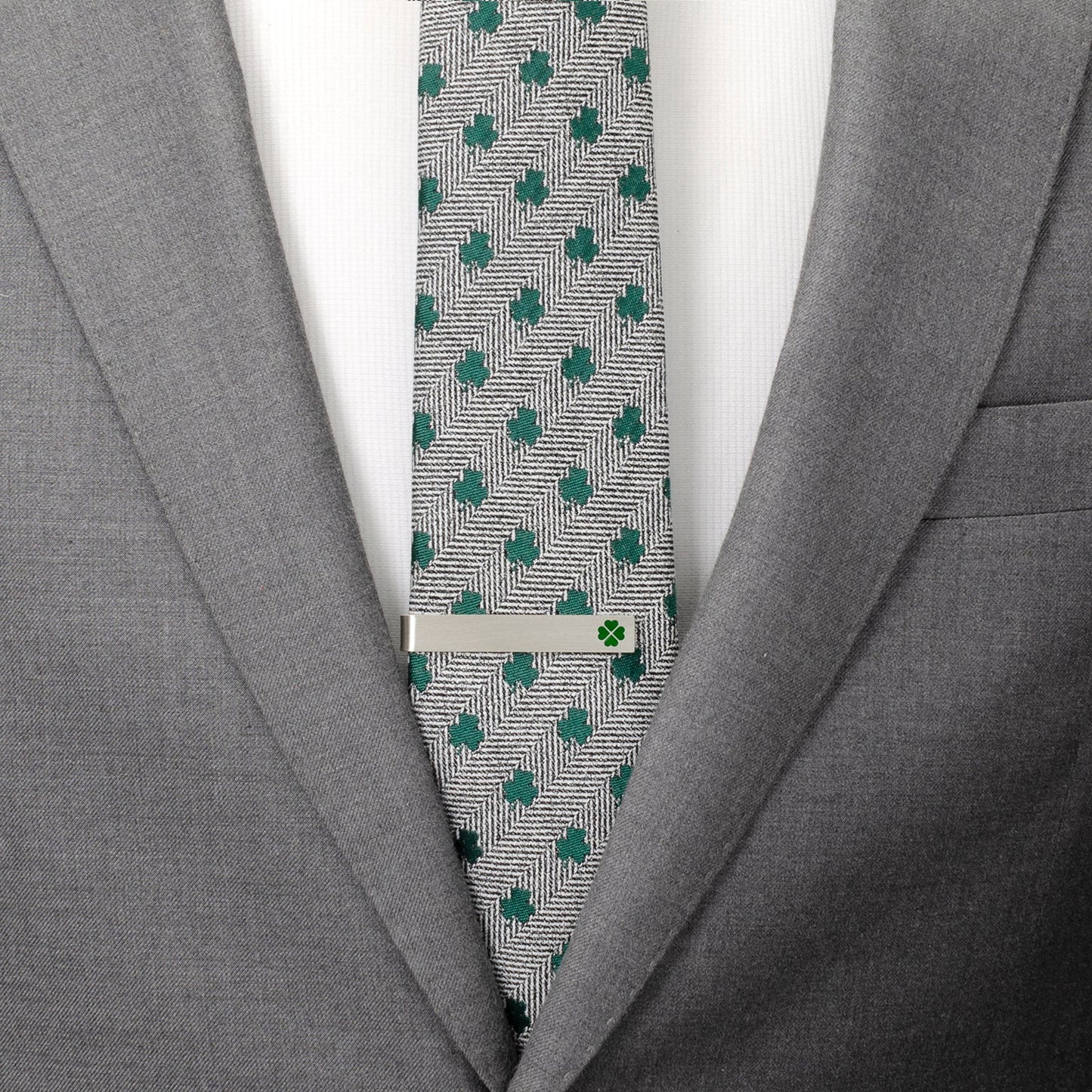 Shamrock front detail tie bar Irish best man gift