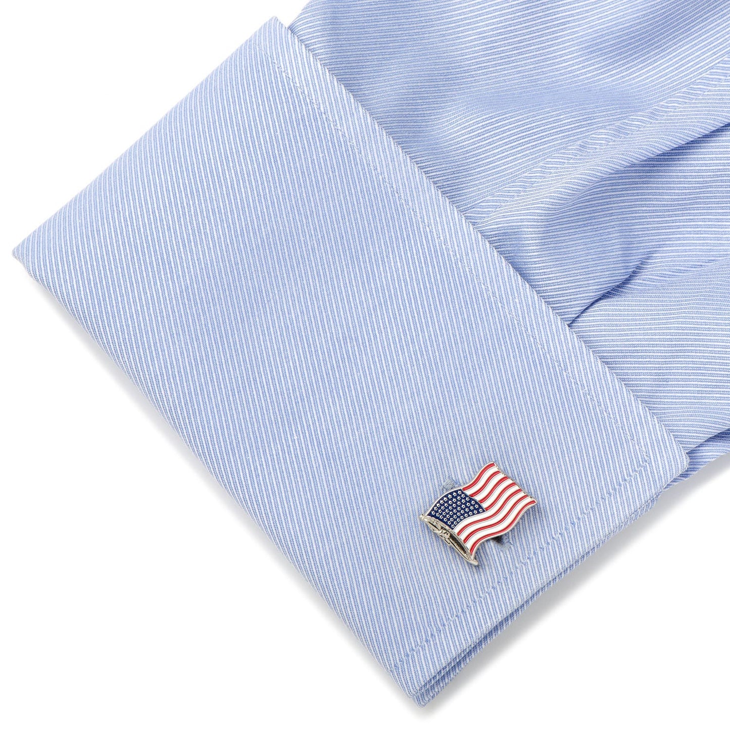 American flag cufflinks and tie bar set branded gift box presentation