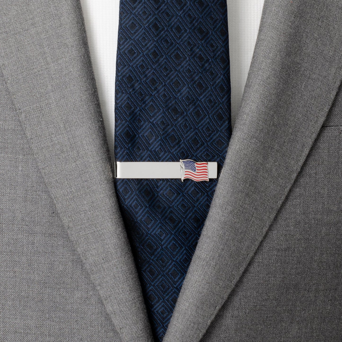 American flag enamel tie bar angle view, patriotic gift for him
