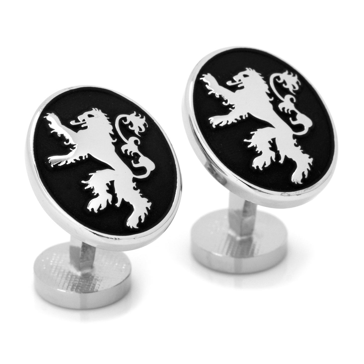 House Lannister oval cufflinks angle view, Game of Thrones fan gift