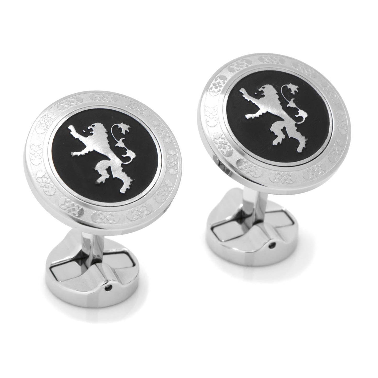 Lannister lion filigree cufflinks angle view, Game of Thrones fan gift