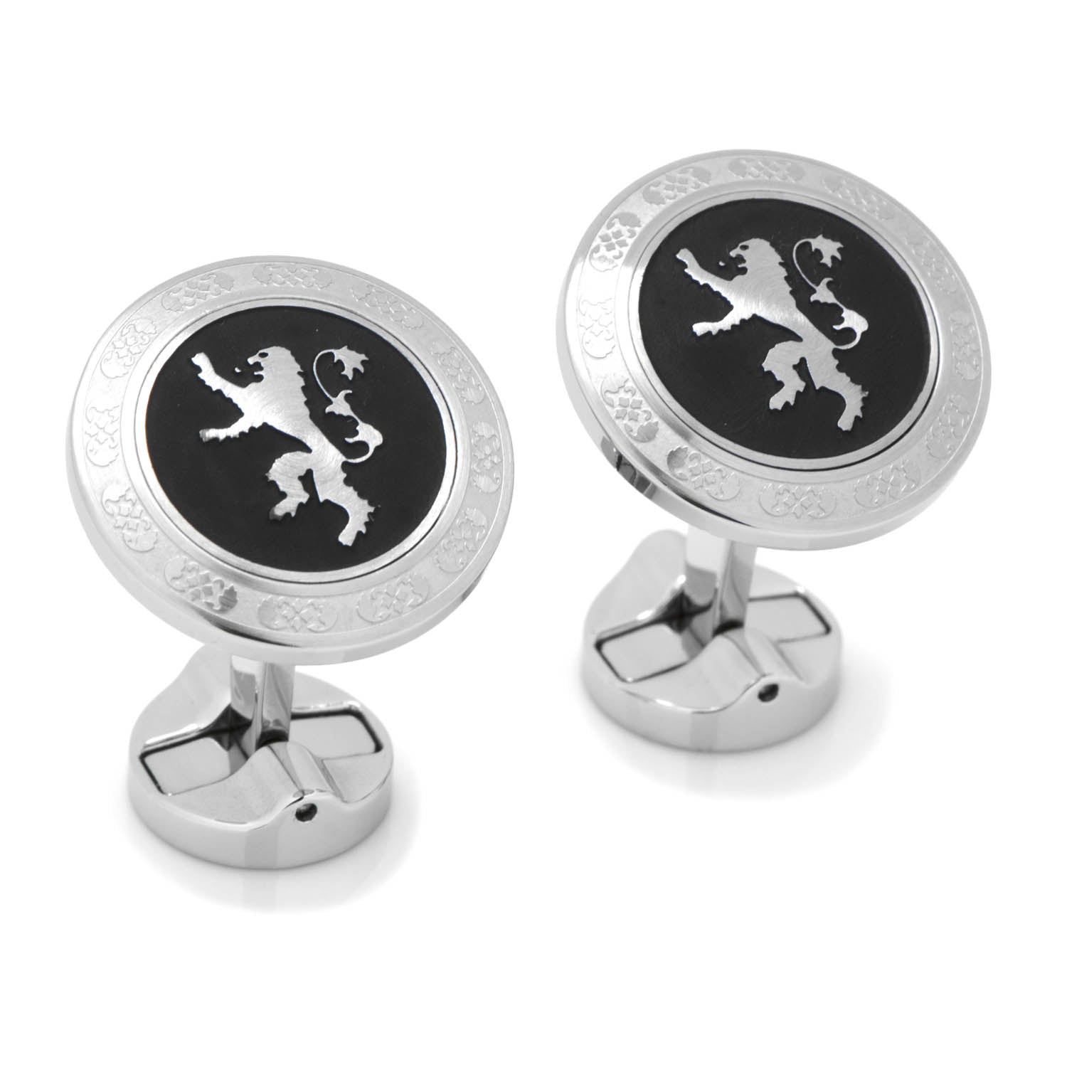 Lannister lion filigree cufflinks angle view, Game of Thrones fan gift