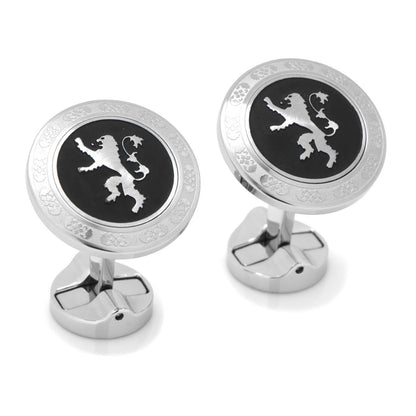 Lannister lion filigree cufflinks angle view, Game of Thrones fan gift