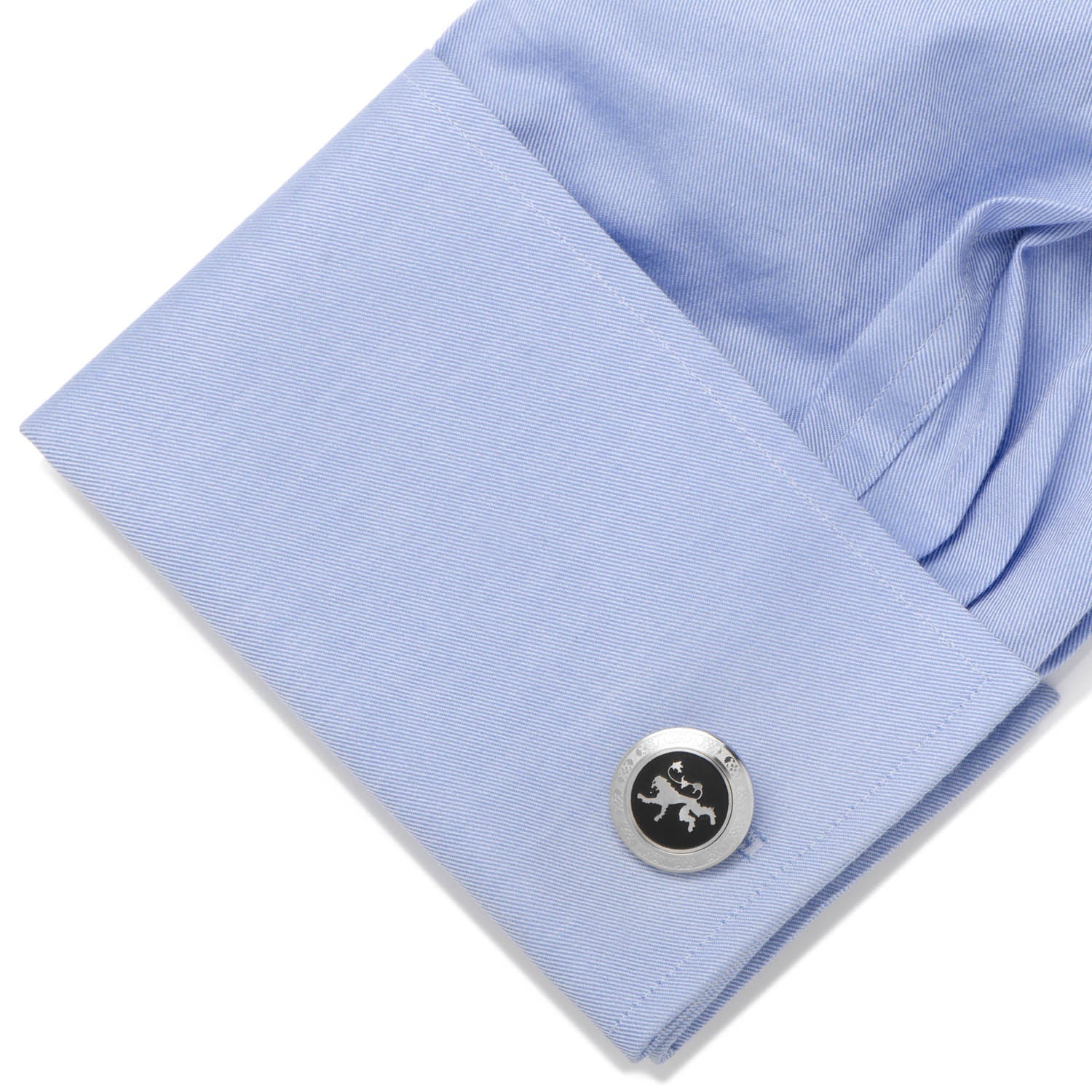 Lannister sigil stainless steel cufflinks on shirt cuff, officially licensed