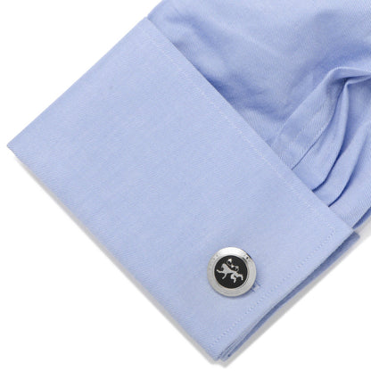 Lannister sigil stainless steel cufflinks on shirt cuff, officially licensed