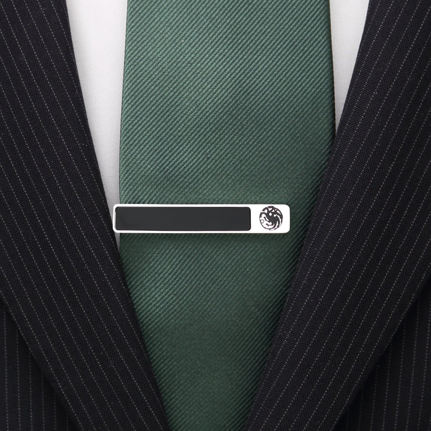 Targaryen dragon sigil onyx tie clip angle view, Game of Thrones gift