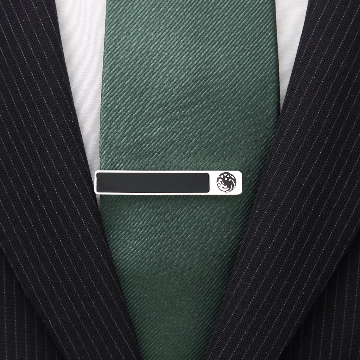 Targaryen dragon sigil onyx tie clip angle view, Game of Thrones gift