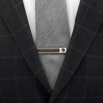 Targaryen dragon wood inlay tie clip angle view, Game of Thrones gift