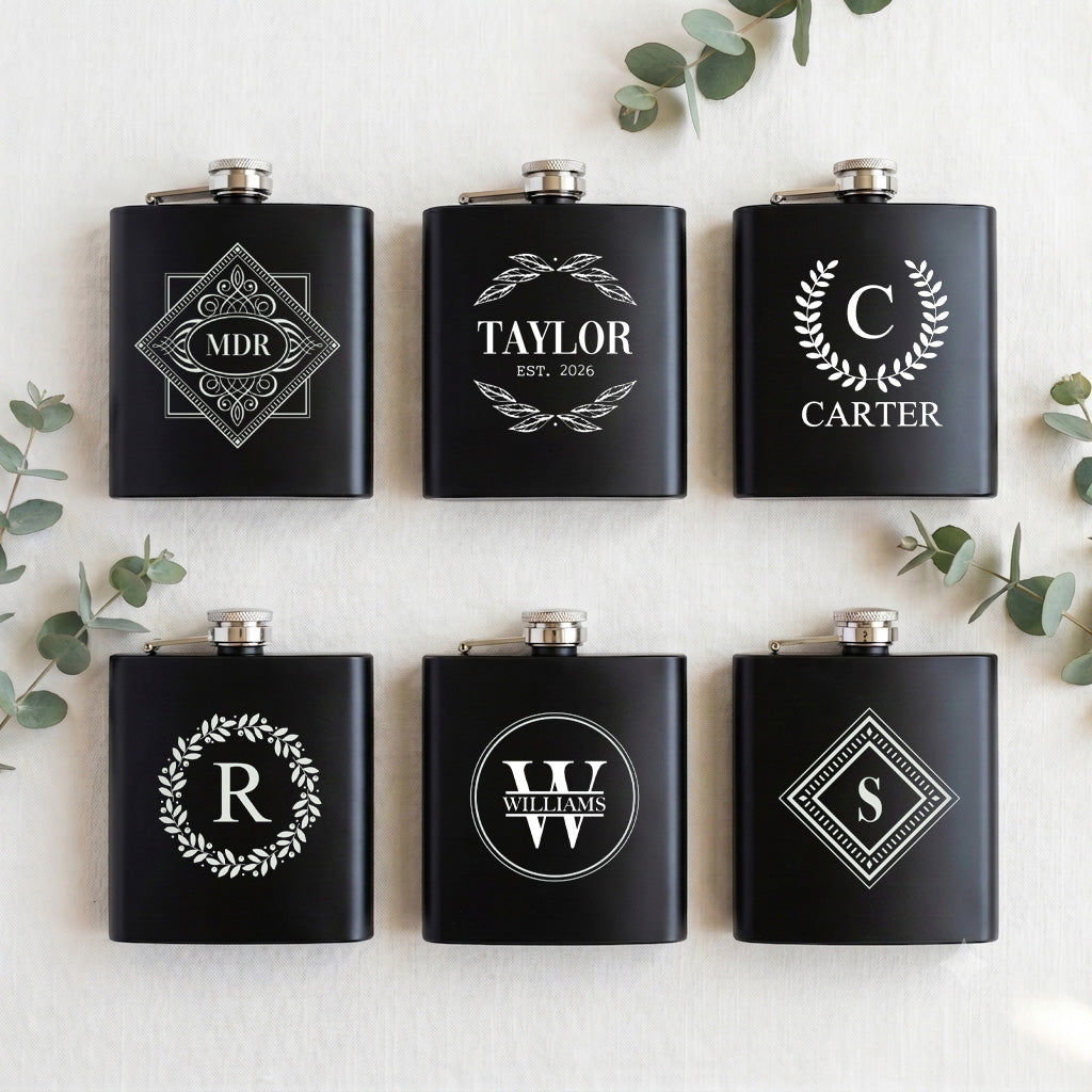 Engraved Black Powder Coated Flasks - Reserve Collection
