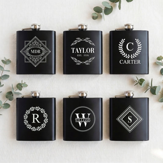 Engraved Black Powder Coated Flasks - Reserve Collection