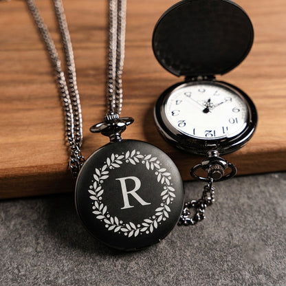 Engraved Black Pocket Watch