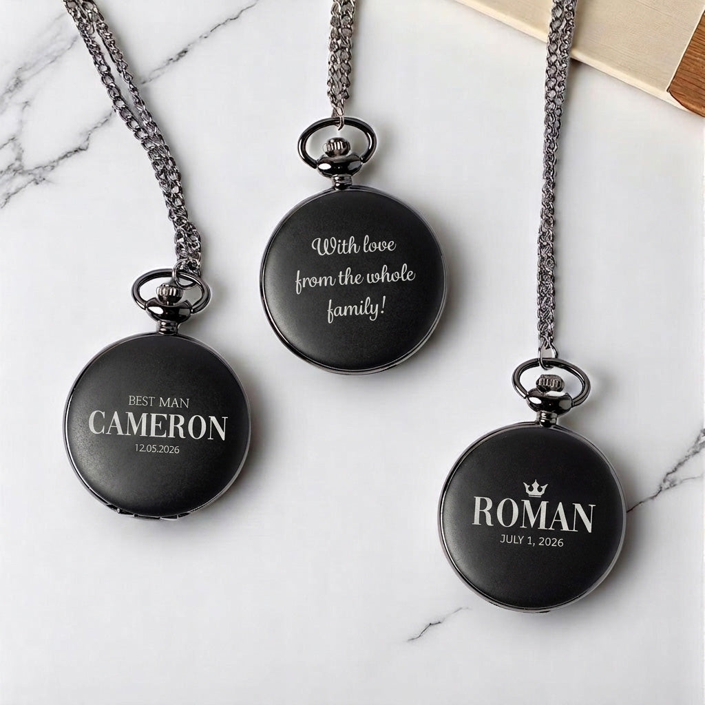 Engraved Black Pocket Watch