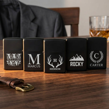 Set of 5 Custom Black Stainless Steel Lighters
