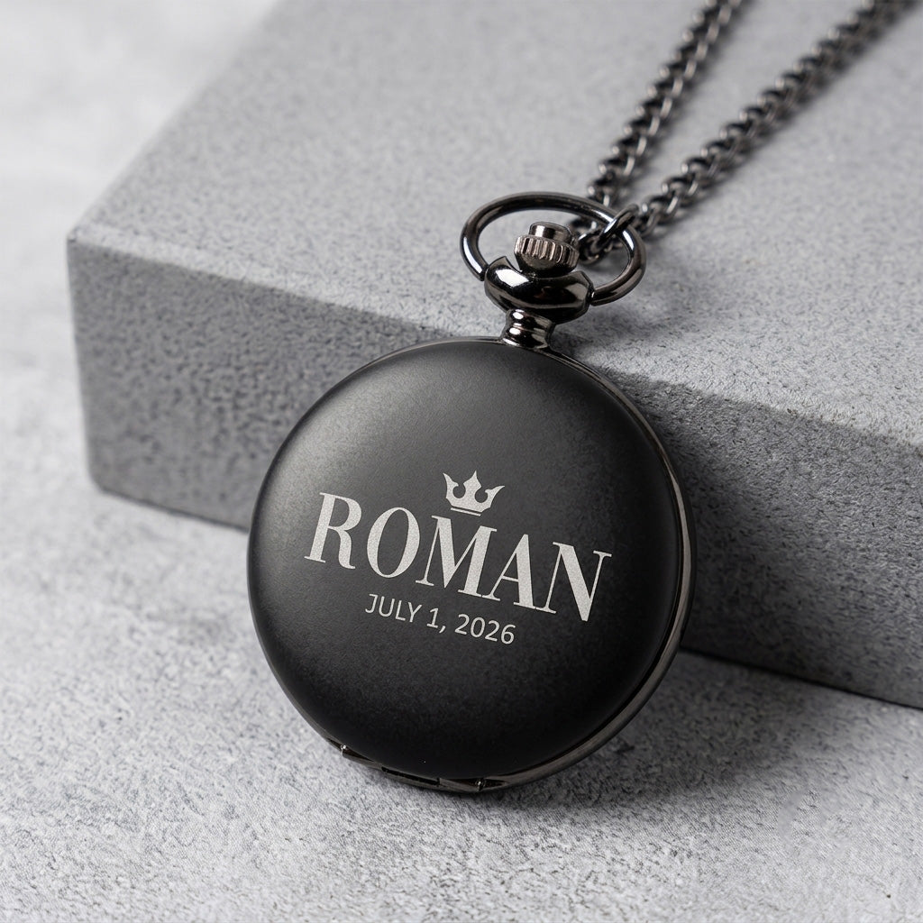 Engraved Black Pocket Watch