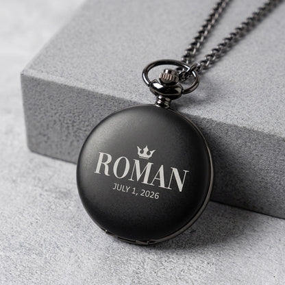 Engraved Black Pocket Watch