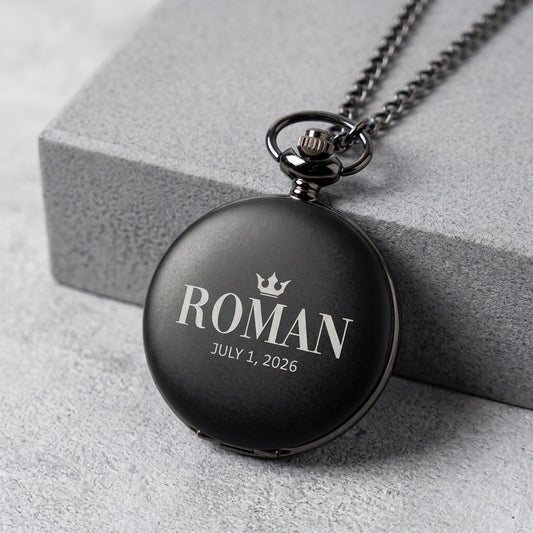 Engraved Black Pocket Watch