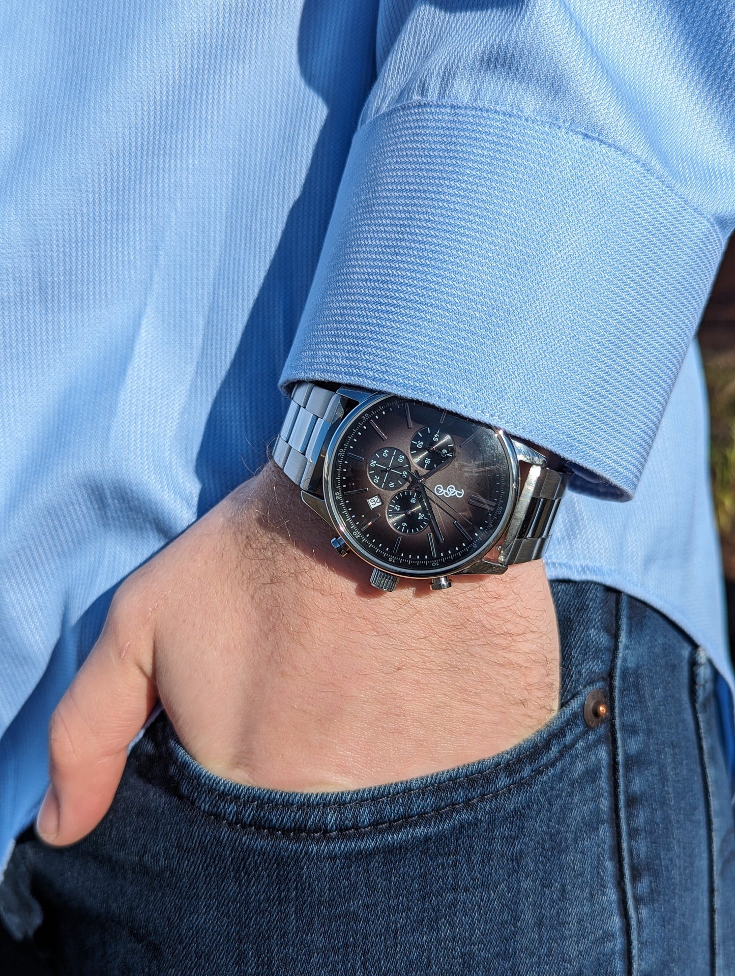 Gray Retro Chronograph steel pocket shot, gift for the groom