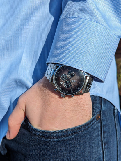 Gray Retro Chronograph steel pocket shot, gift for the groom