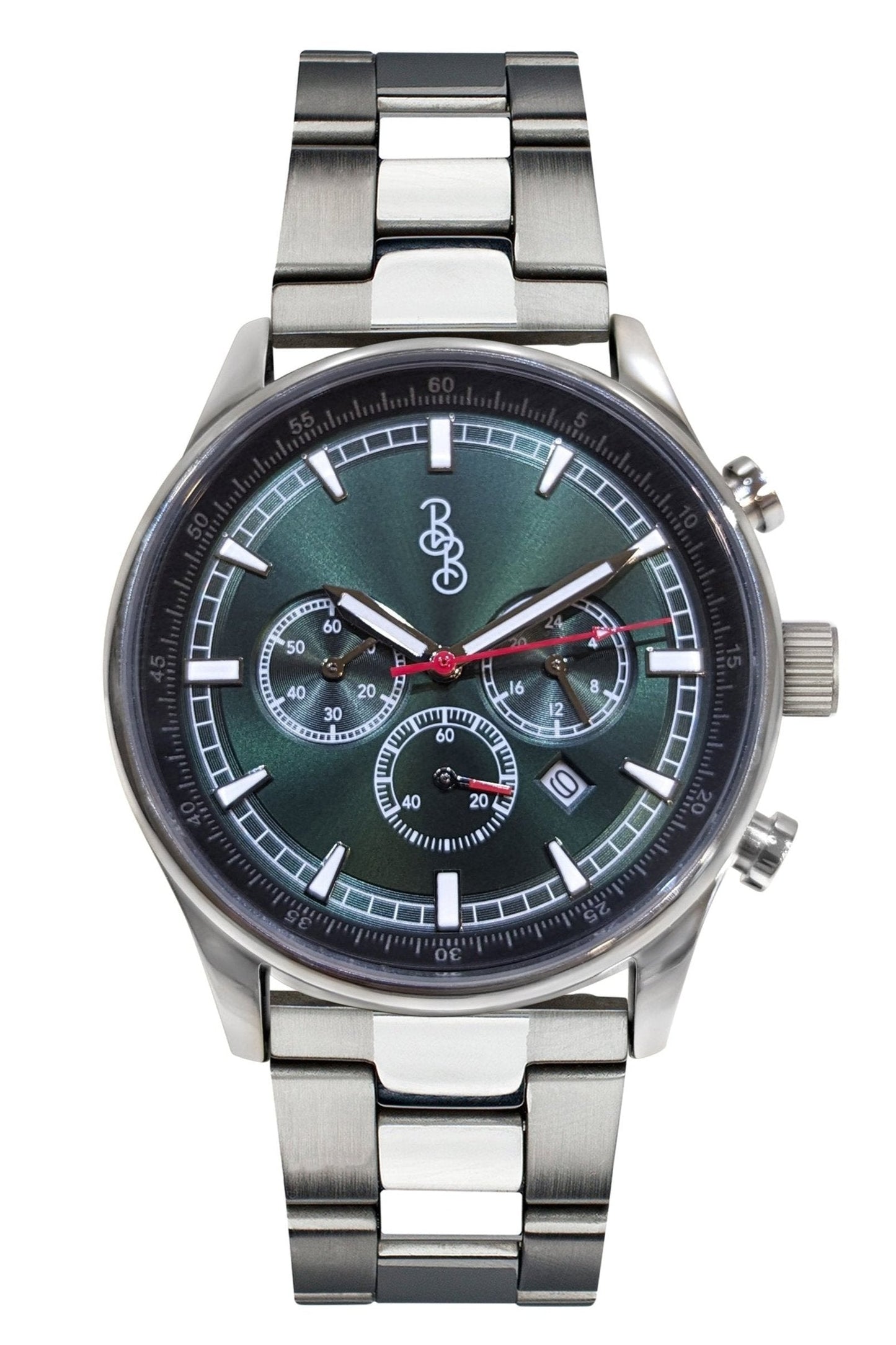 Green Sport Chronograph on stainless steel bracelet, Father's Day gift