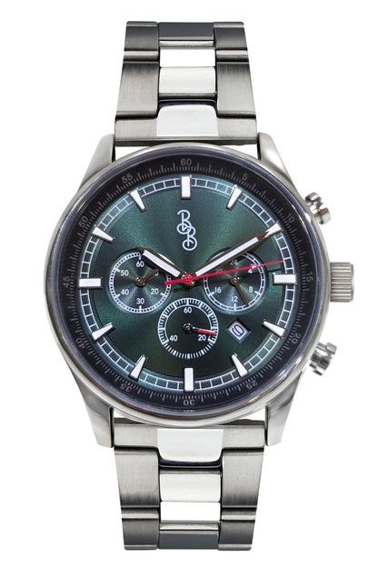 Green Sport Chronograph on stainless steel bracelet, Father's Day gift