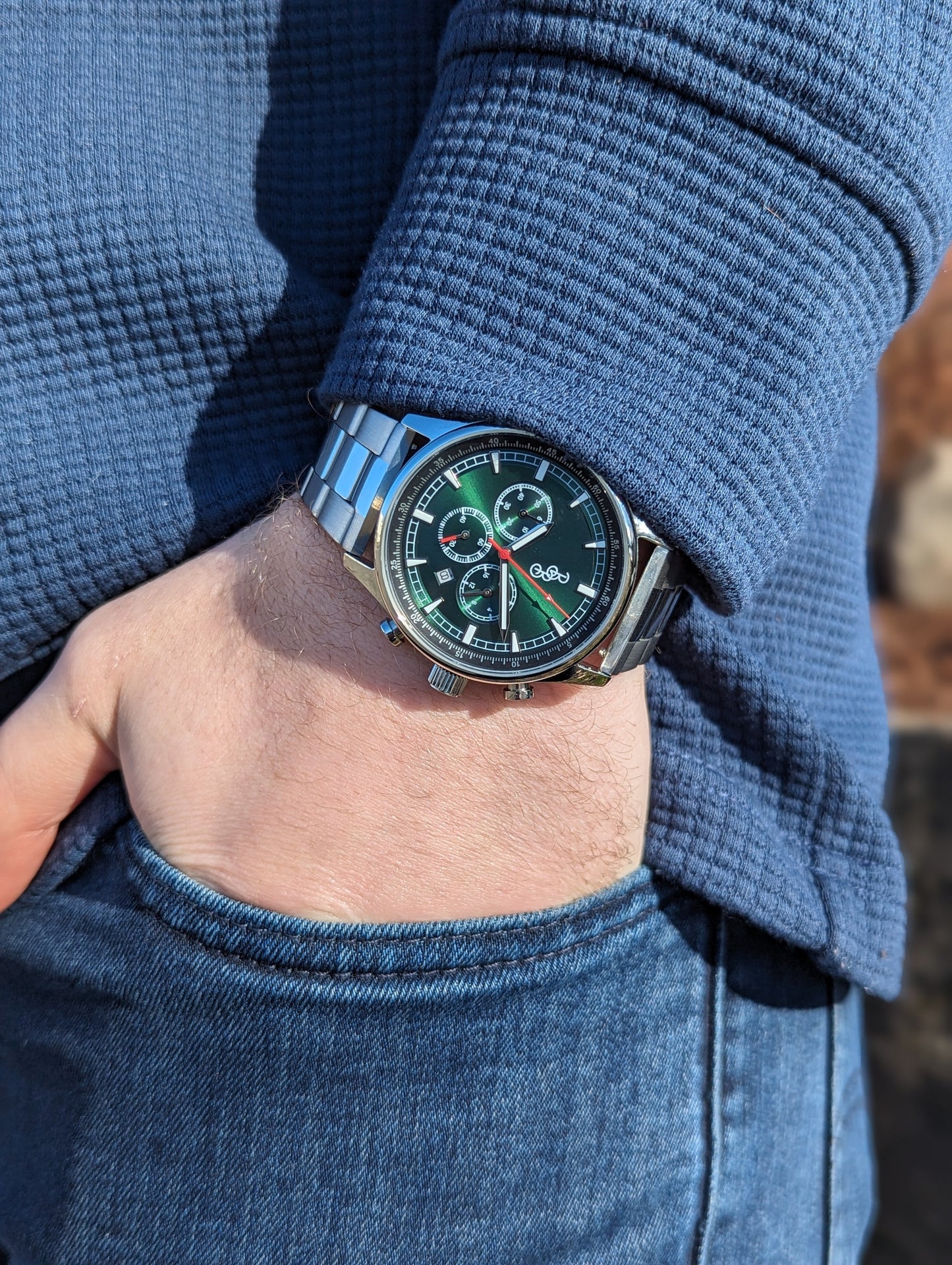 Green Sport Chronograph steel pocket shot, gift for the groom